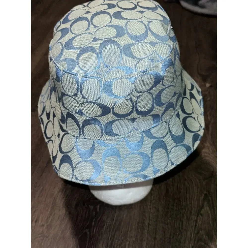 Coach Signature Jacquard Bucket Light Blue Hat Monogram Canvas Sun Hat - Picture 5 of 10
